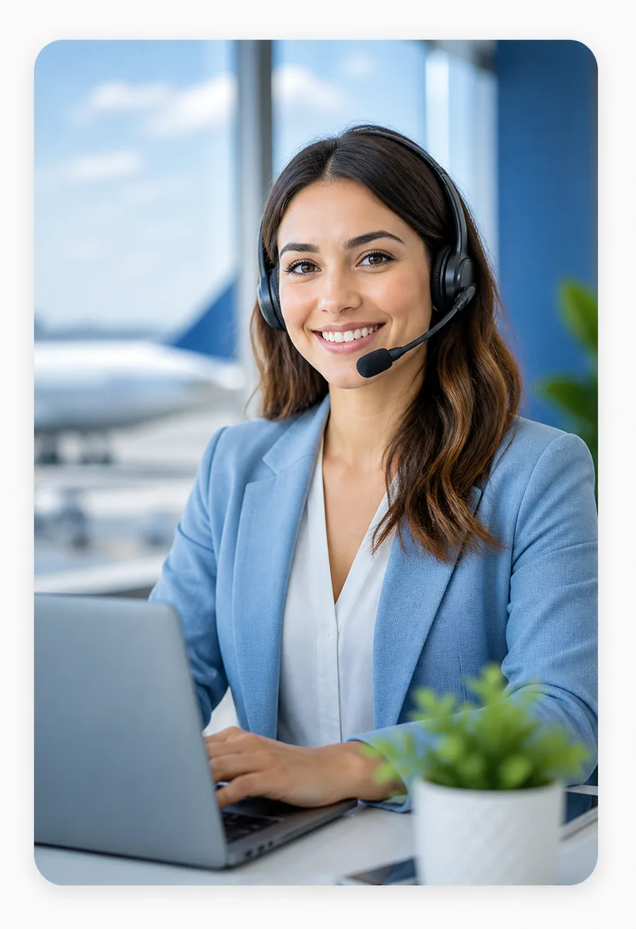 Travel support specialist wearing a headset